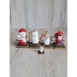 Snowman family s'mores chocolate graham cracker race car mom baby dad ornament X
